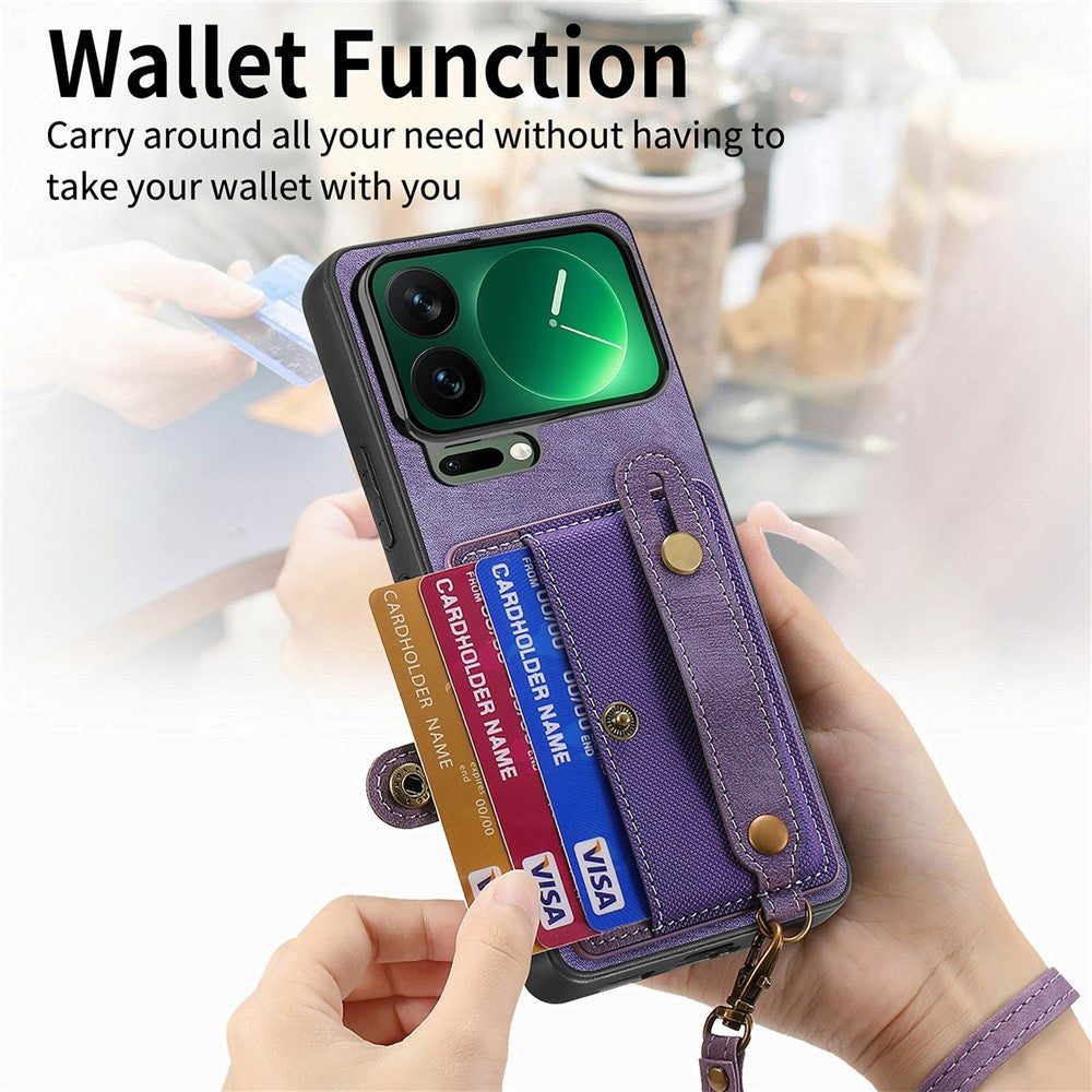 For Xiaomi 17 Pro Max Case Retro PU Leather Back Phone Cover with Card Holder  /  Wristband Kickstand - Purple