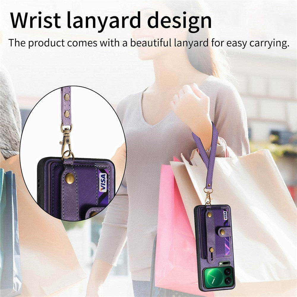 For Xiaomi 17 Pro Max Case Retro PU Leather Back Phone Cover with Card Holder  /  Wristband Kickstand - Purple