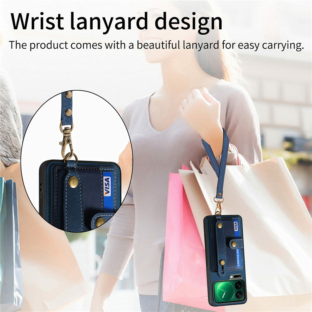 For Xiaomi 17 Pro Max Case Retro PU Leather Back Phone Cover with Card Holder  /  Wristband Kickstand - Blue
