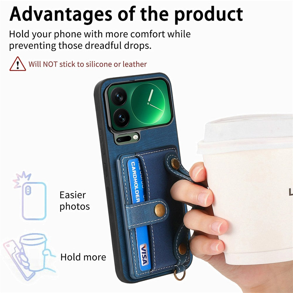 For Xiaomi 17 Pro Max Case Retro PU Leather Back Phone Cover with Card Holder  /  Wristband Kickstand - Blue