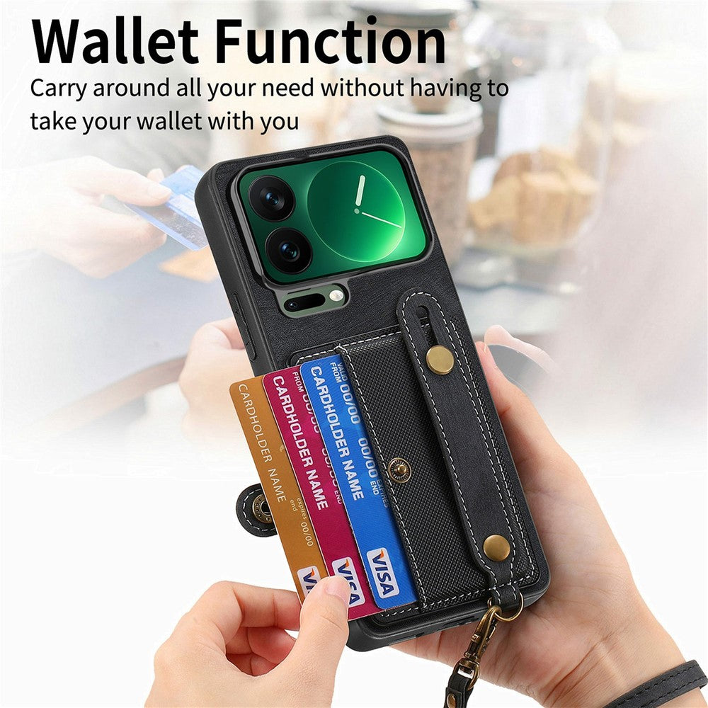 For Xiaomi 17 Pro Max Case Retro PU Leather Back Phone Cover with Card Holder  /  Wristband Kickstand - Black