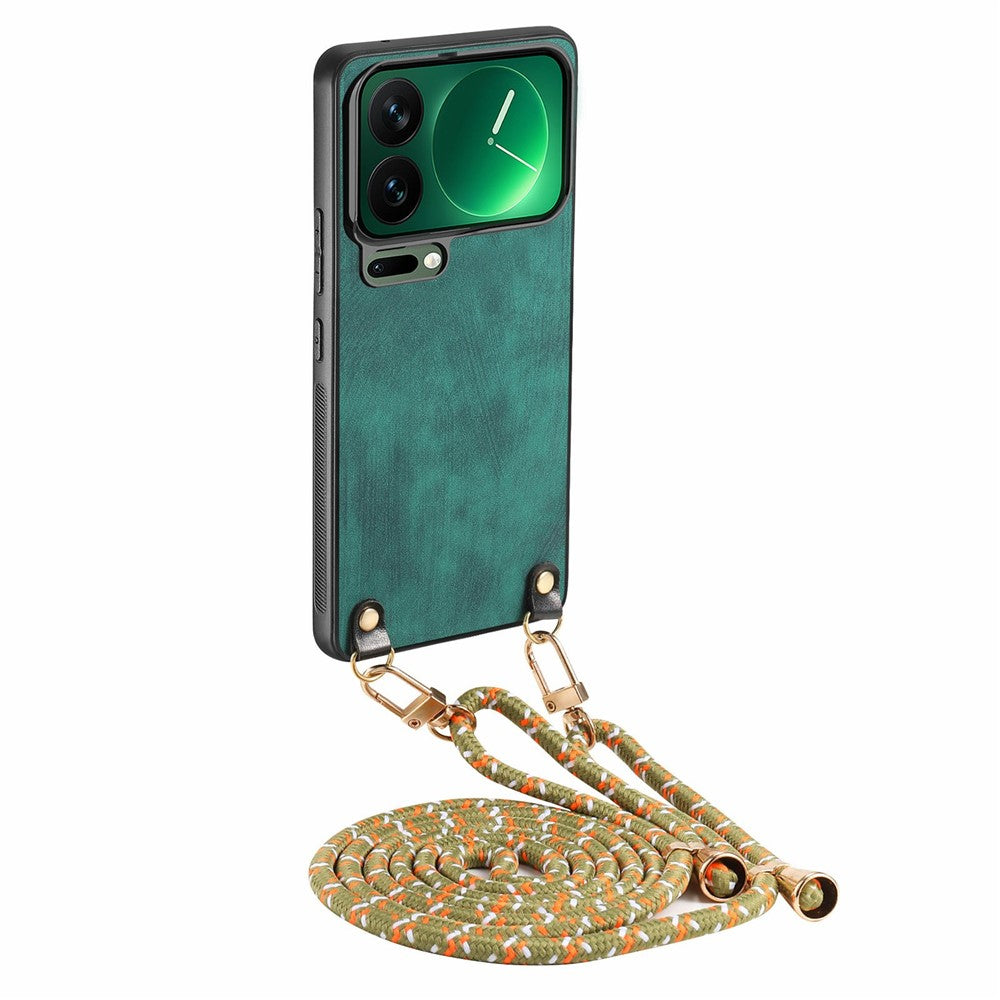 For Xiaomi 17 Pro Max Retro Leather Phone Back Cover with Adjustable Strap - Green