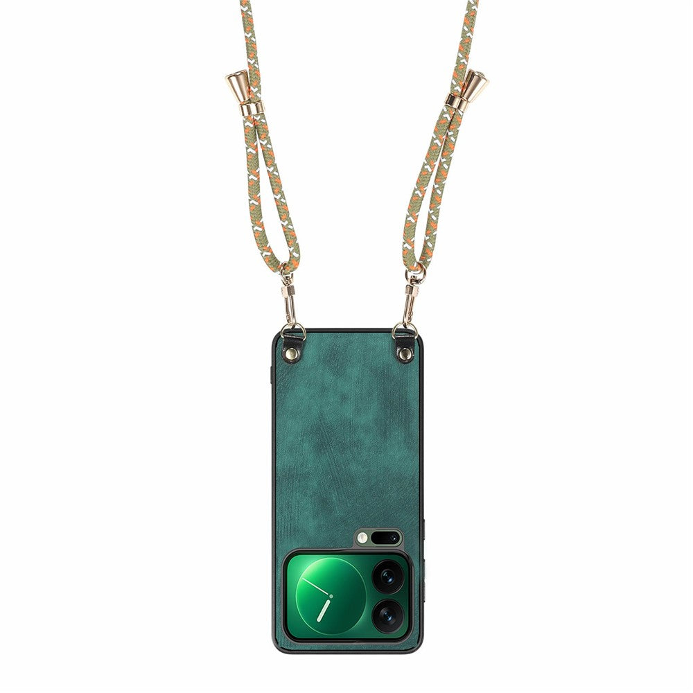 For Xiaomi 17 Pro Max Retro Leather Phone Back Cover with Adjustable Strap - Green