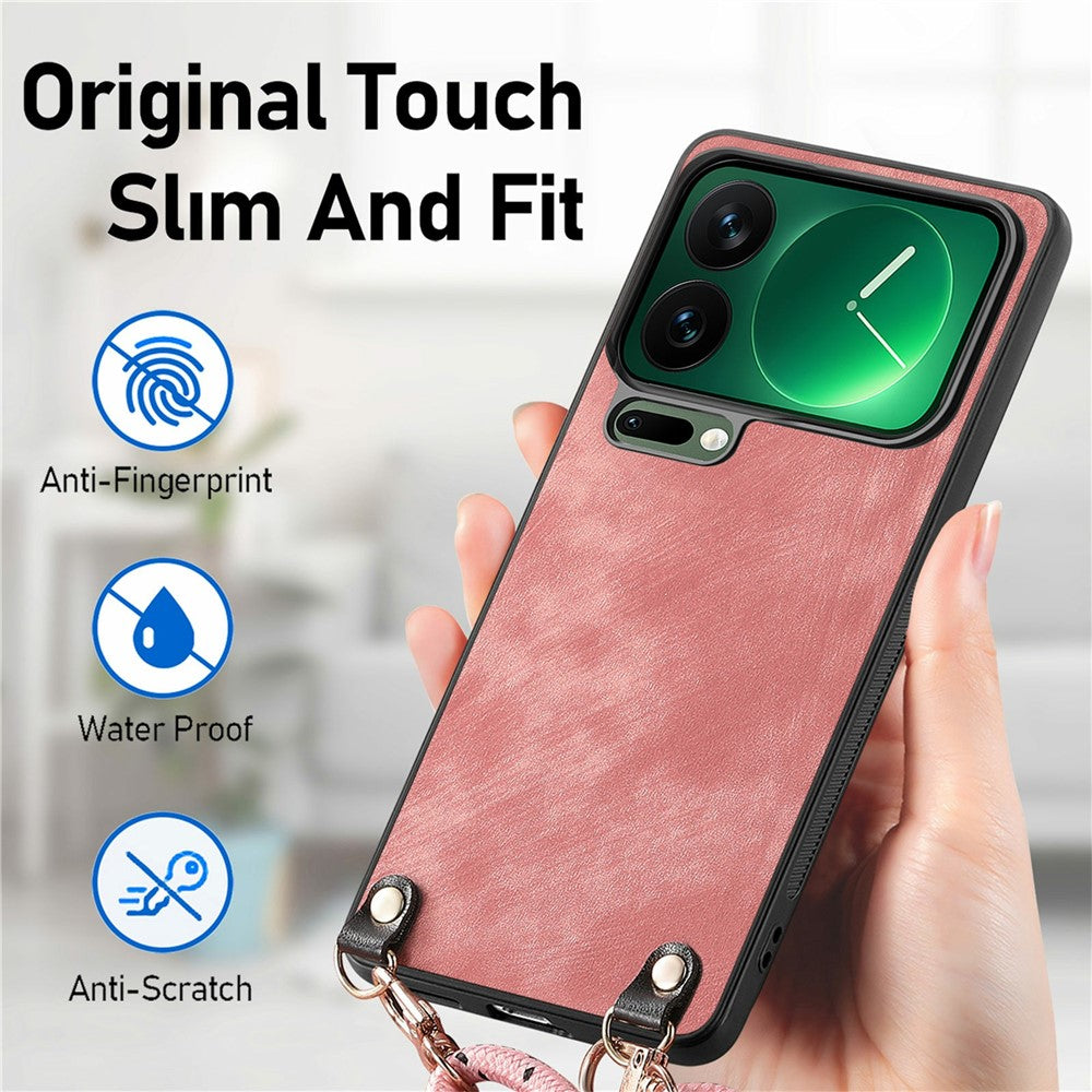 For Xiaomi 17 Pro Max Retro Leather Phone Back Cover with Adjustable Strap - Green