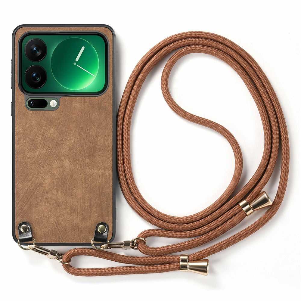 For Xiaomi 17 Pro Max Retro Leather Phone Back Cover with Adjustable Strap - Brown