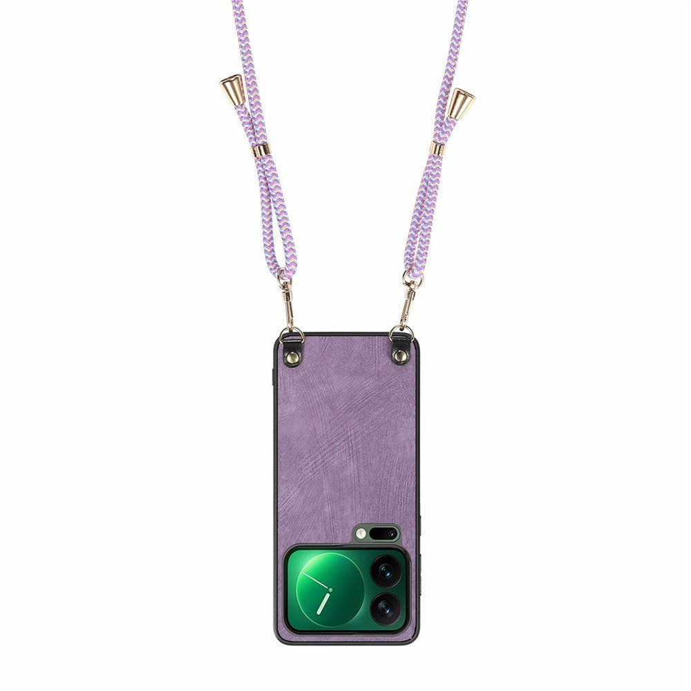For Xiaomi 17 Pro Max Retro Leather Phone Back Cover with Adjustable Strap - Purple