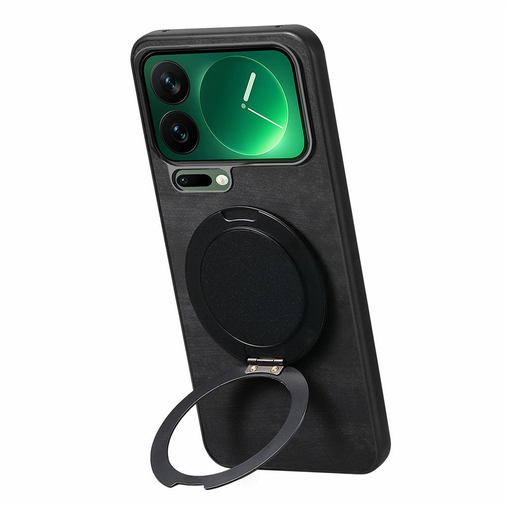 For Xiaomi 17 Pro Max Phone Case with Rotating Kickstand Stress Relief Retro Leather Back Cover - Black