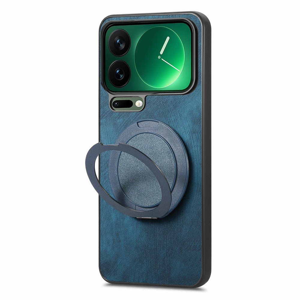 For Xiaomi 17 Pro Max Phone Case with Rotating Kickstand Stress Relief Retro Leather Back Cover - Blue