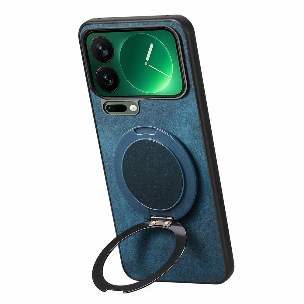 For Xiaomi 17 Pro Max Phone Case with Rotating Kickstand Stress Relief Retro Leather Back Cover - Blue