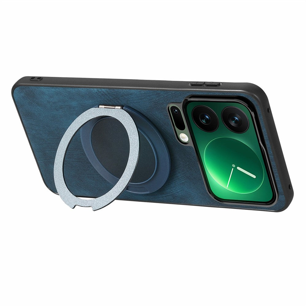 For Xiaomi 17 Pro Max Phone Case with Rotating Kickstand Stress Relief Retro Leather Back Cover - Blue