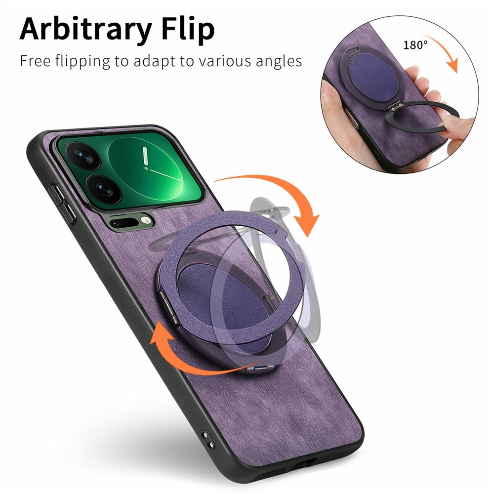For Xiaomi 17 Pro Max Phone Case with Rotating Kickstand Stress Relief Retro Leather Back Cover - Blue