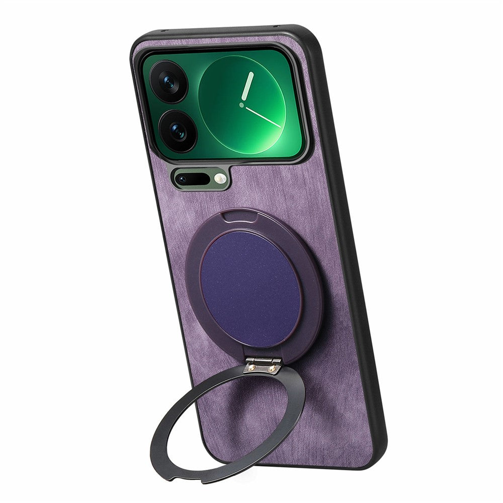 For Xiaomi 17 Pro Max Phone Case with Rotating Kickstand Stress Relief Retro Leather Back Cover - Purple