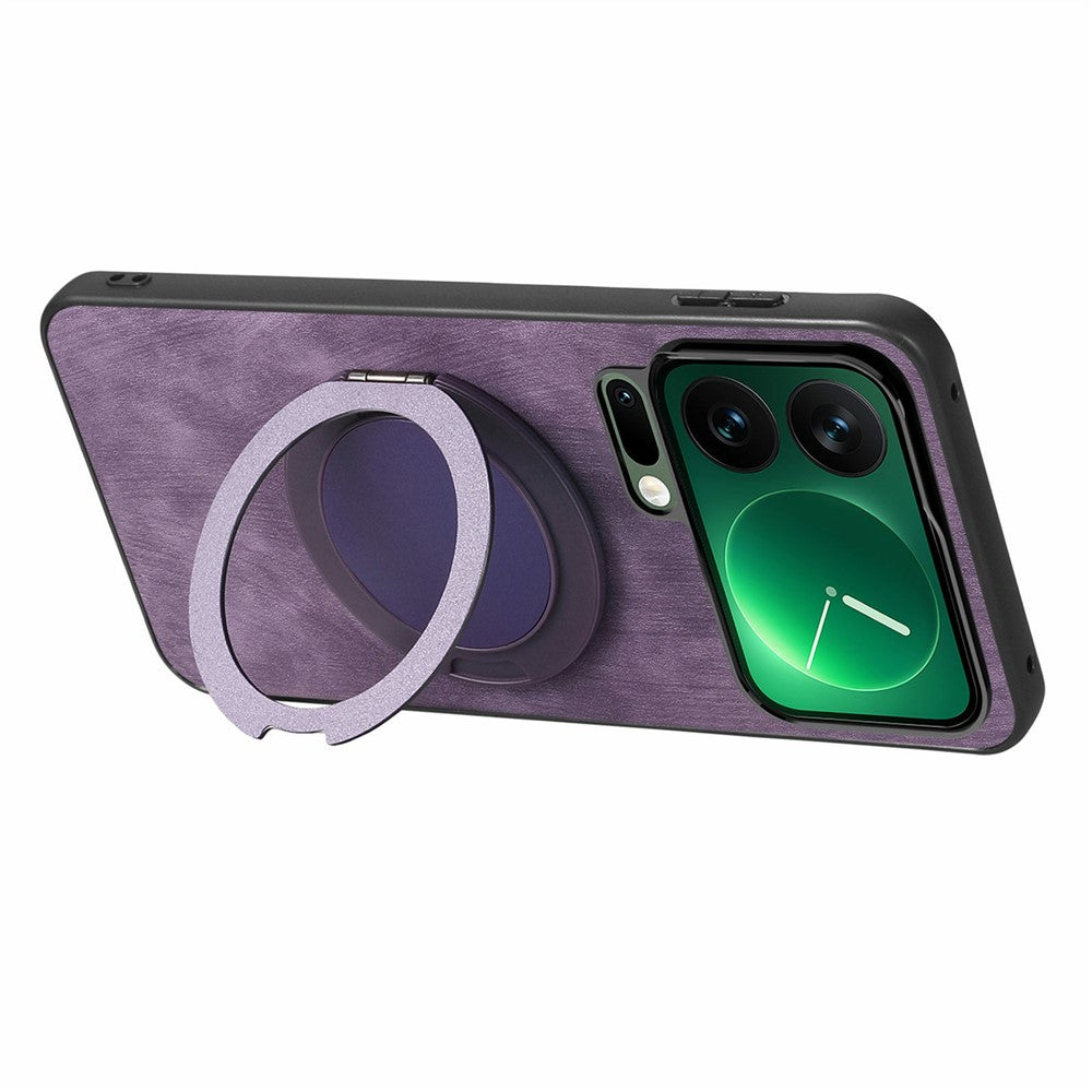 For Xiaomi 17 Pro Max Phone Case with Rotating Kickstand Stress Relief Retro Leather Back Cover - Purple