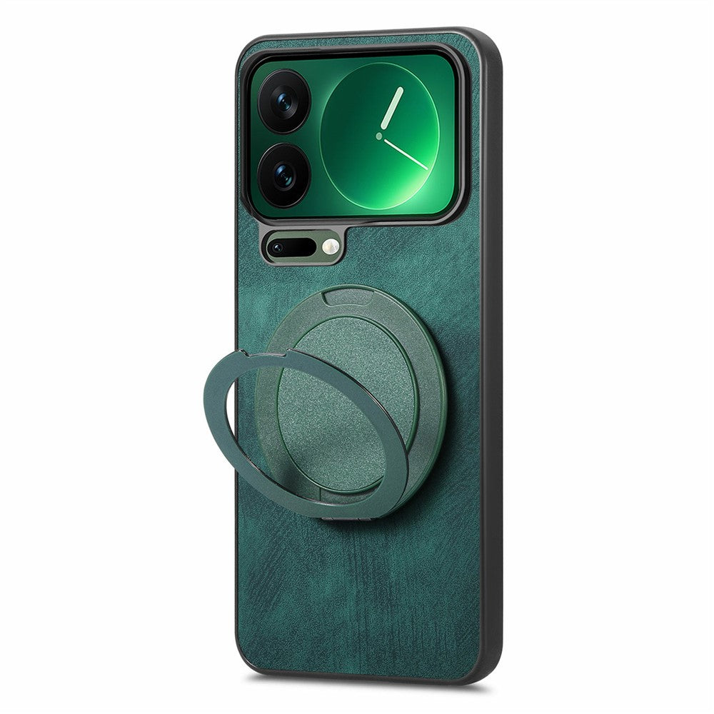 For Xiaomi 17 Pro Max Phone Case with Rotating Kickstand Stress Relief Retro Leather Back Cover - Green