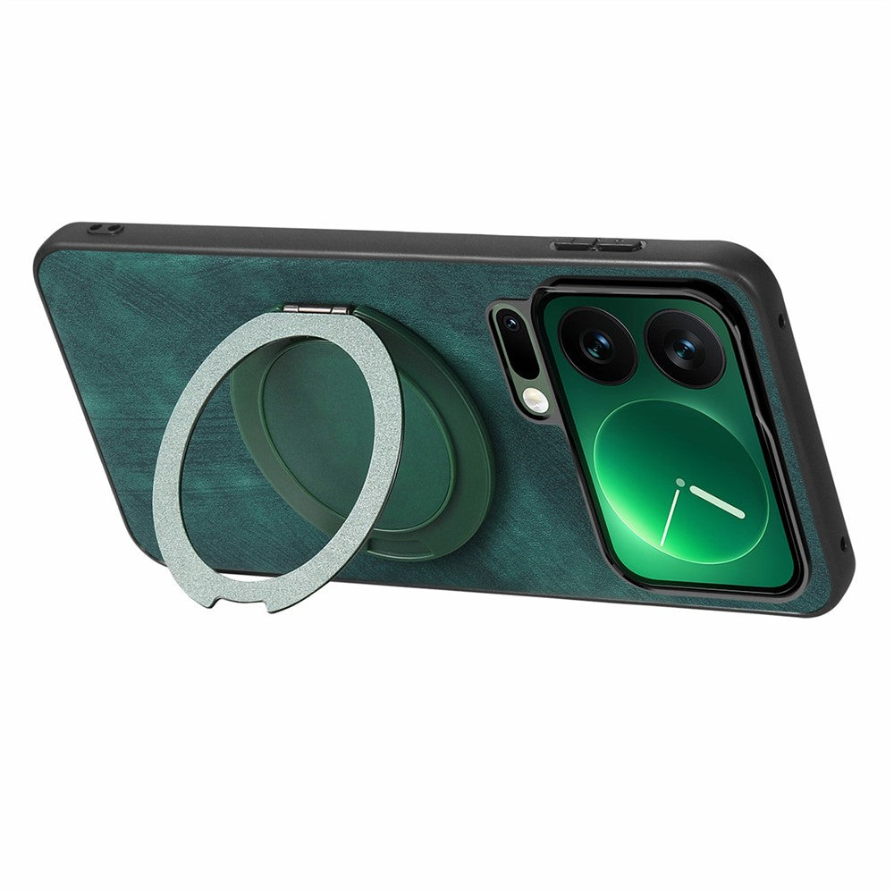 For Xiaomi 17 Pro Max Phone Case with Rotating Kickstand Stress Relief Retro Leather Back Cover - Green
