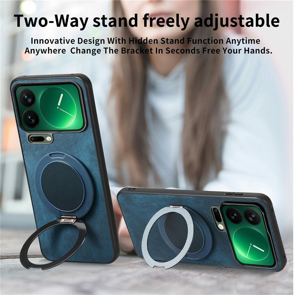 For Xiaomi 17 Pro Max Phone Case with Rotating Kickstand Stress Relief Retro Leather Back Cover - Green