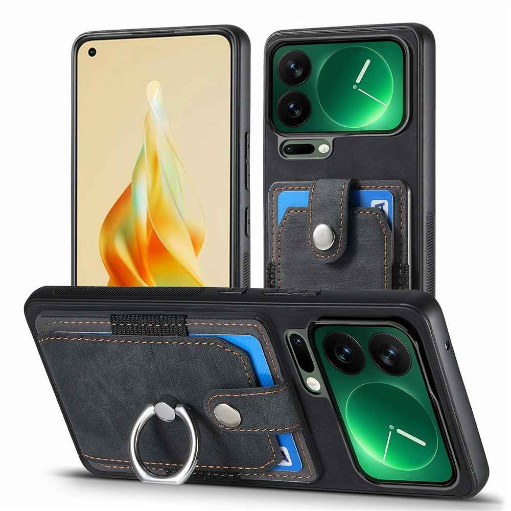 For Xiaomi 17 Pro Case Kickstand Leather + TPU Non-Slip Protective Cover with Card Slots - Black
