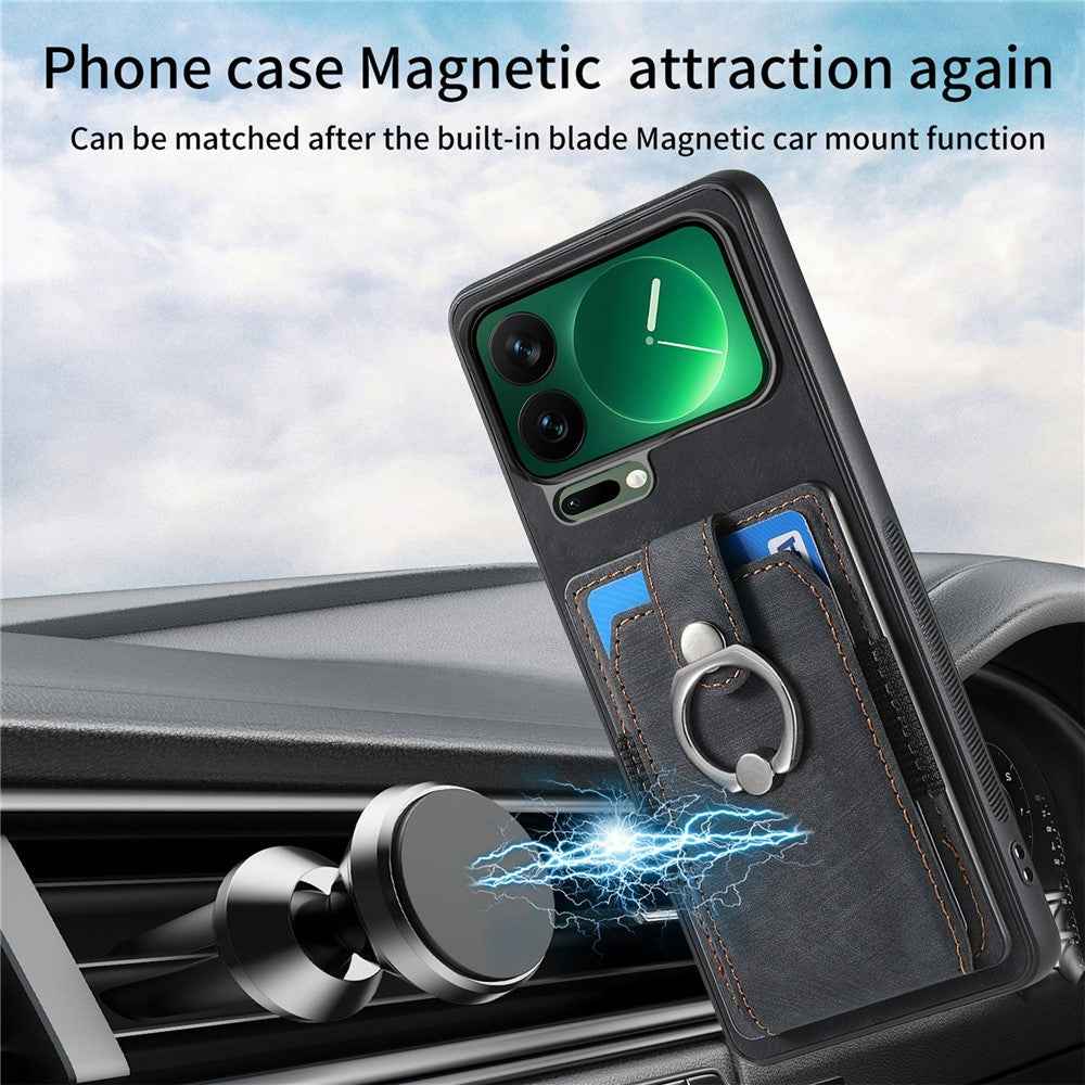 For Xiaomi 17 Pro Case Kickstand Leather + TPU Non-Slip Protective Cover with Card Slots - Black