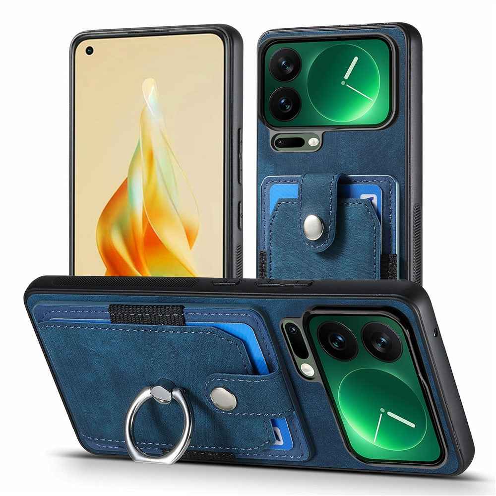 For Xiaomi 17 Pro Case Kickstand Leather + TPU Non-Slip Protective Cover with Card Slots - Blue