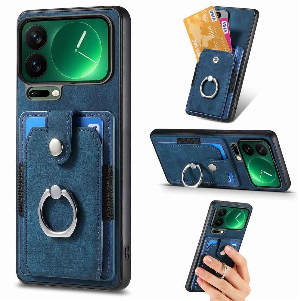 For Xiaomi 17 Pro Case Kickstand Leather + TPU Non-Slip Protective Cover with Card Slots - Blue