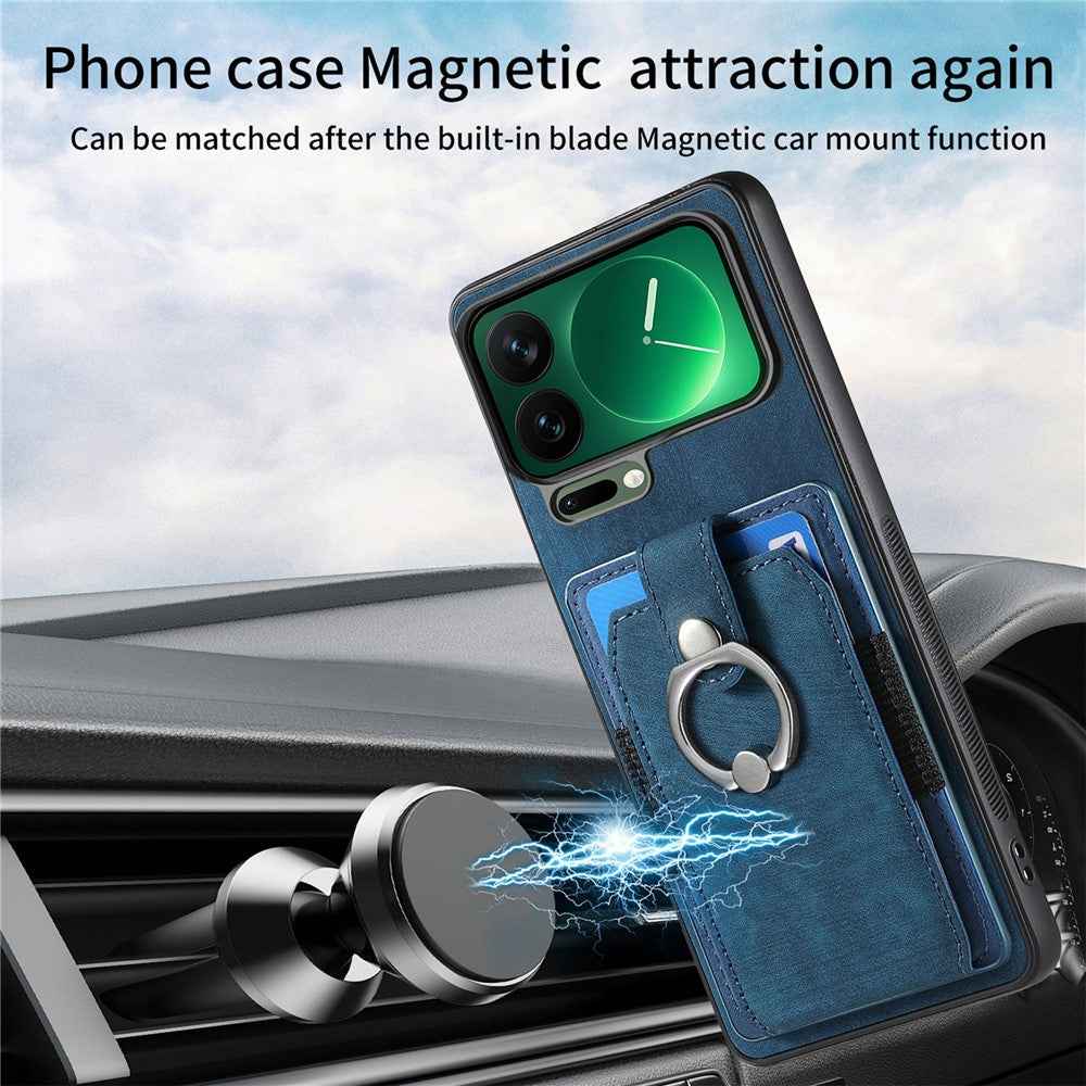 For Xiaomi 17 Pro Case Kickstand Leather + TPU Non-Slip Protective Cover with Card Slots - Blue