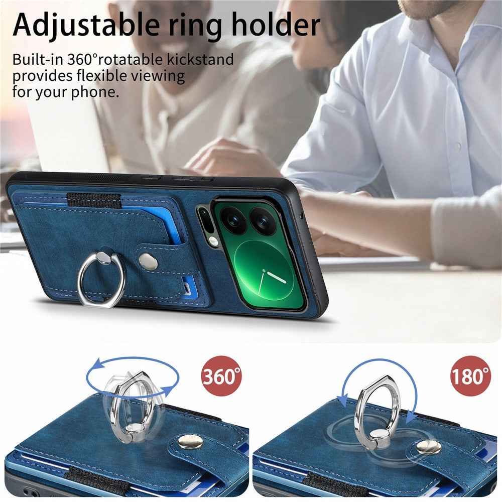 For Xiaomi 17 Pro Case Kickstand Leather + TPU Non-Slip Protective Cover with Card Slots - Blue