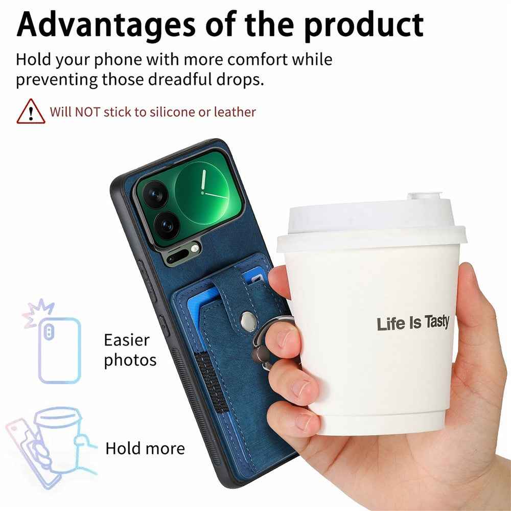 For Xiaomi 17 Pro Case Kickstand Leather + TPU Non-Slip Protective Cover with Card Slots - Blue