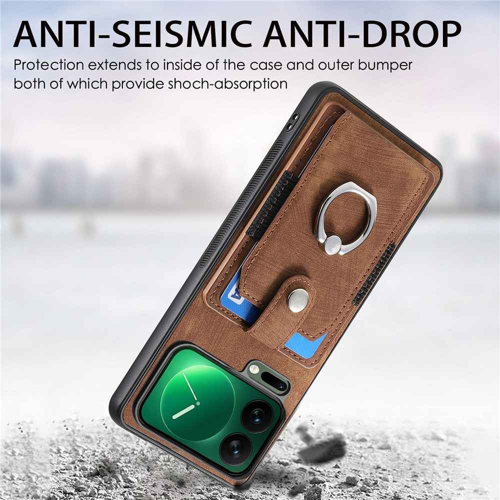 For Xiaomi 17 Pro Case Kickstand Leather + TPU Non-Slip Protective Cover with Card Slots - Brown