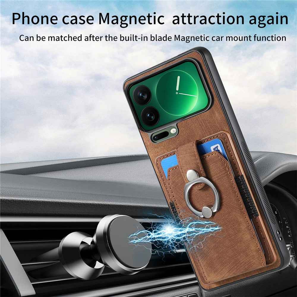 For Xiaomi 17 Pro Case Kickstand Leather + TPU Non-Slip Protective Cover with Card Slots - Brown