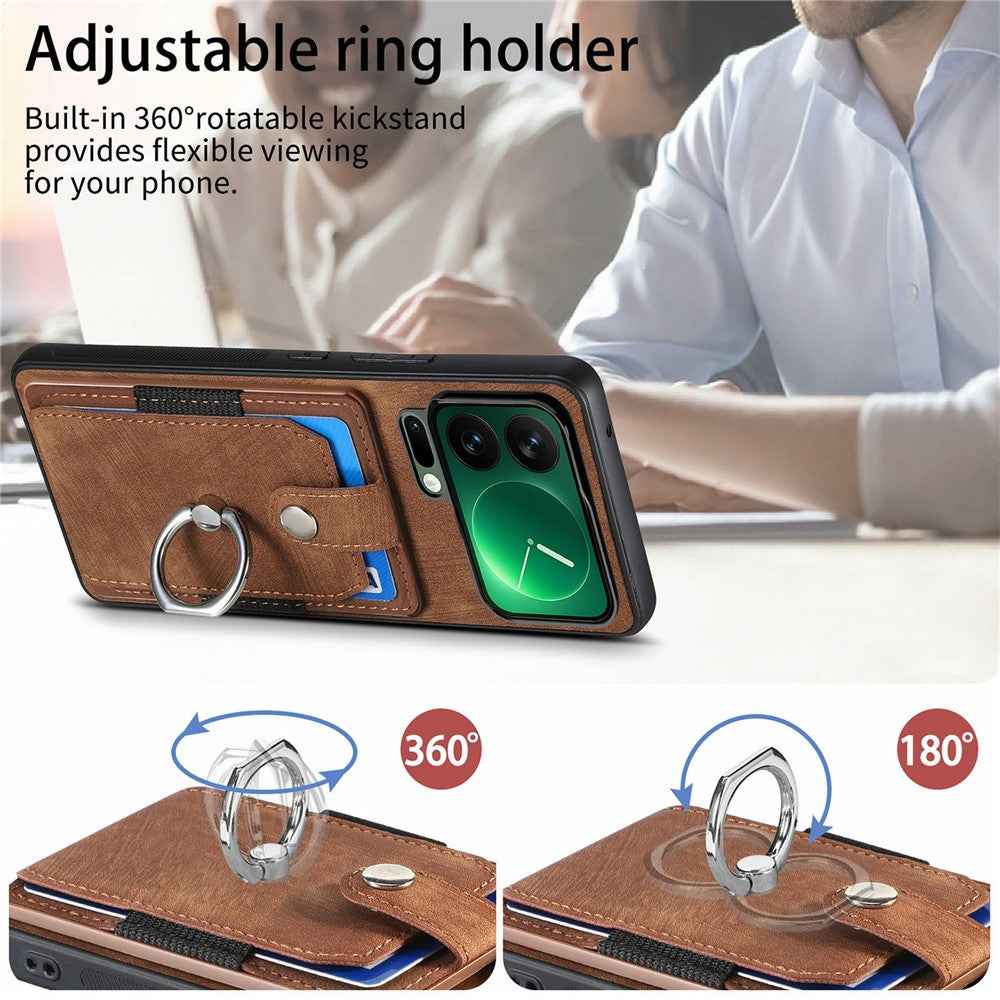 For Xiaomi 17 Pro Case Kickstand Leather + TPU Non-Slip Protective Cover with Card Slots - Brown