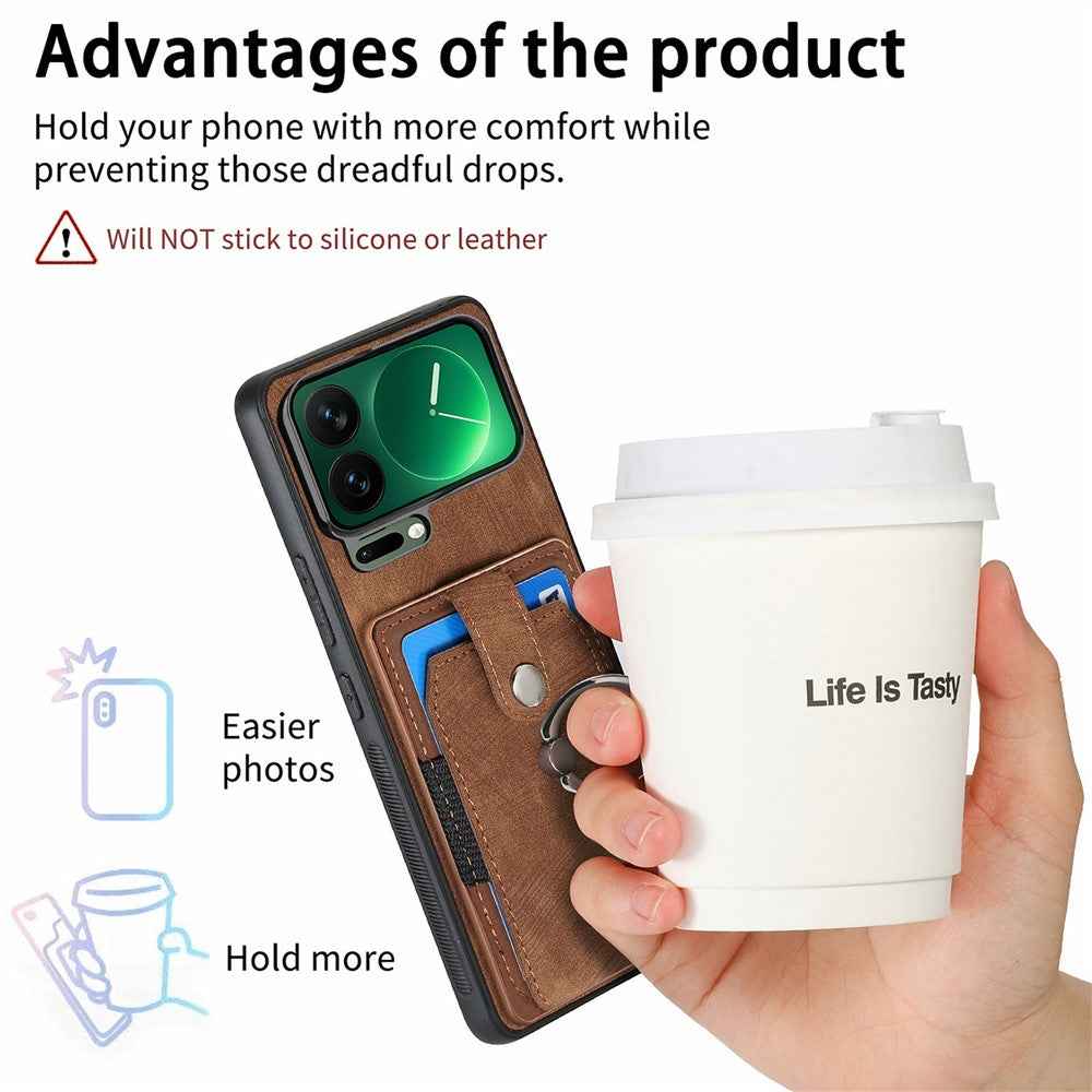 For Xiaomi 17 Pro Case Kickstand Leather + TPU Non-Slip Protective Cover with Card Slots - Brown