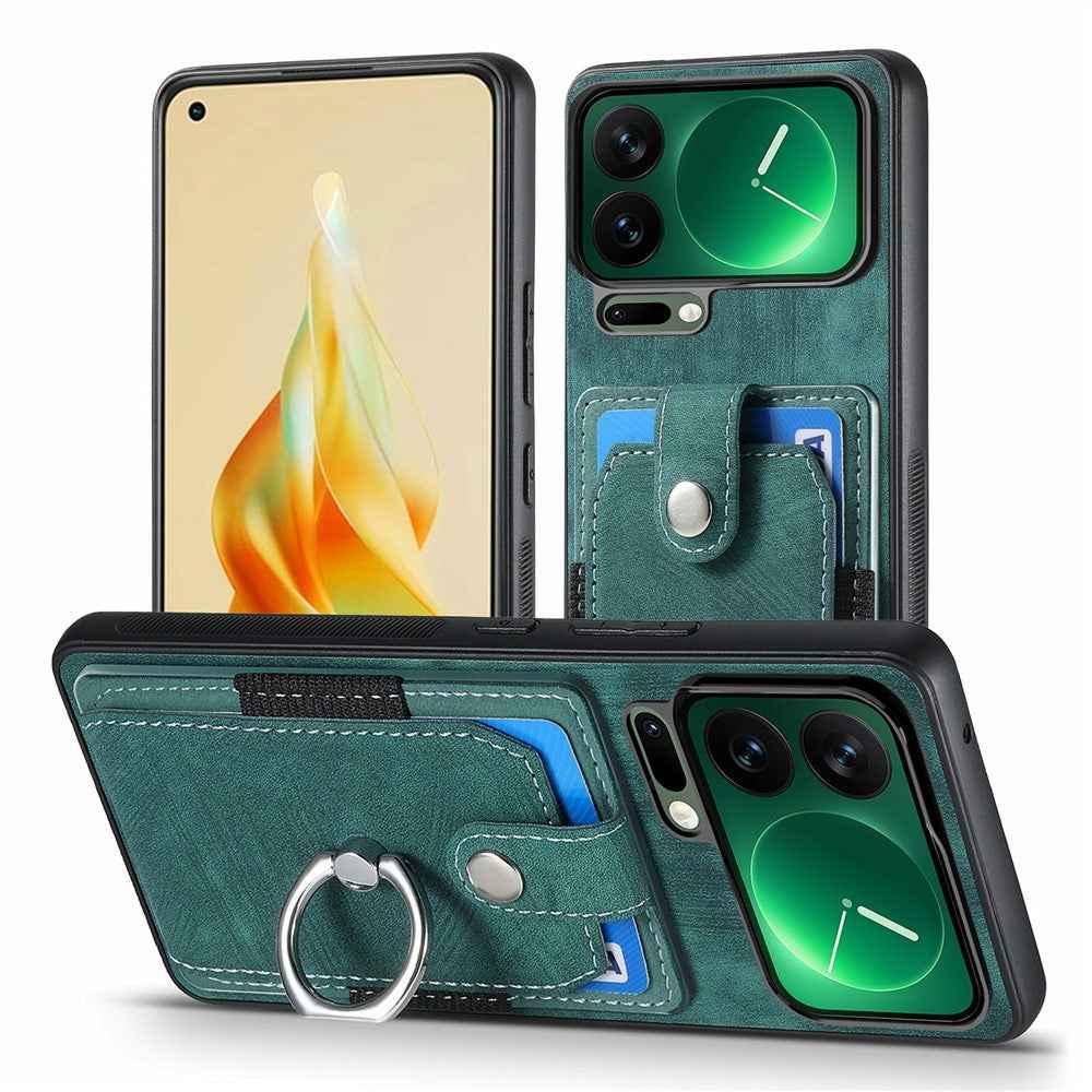 For Xiaomi 17 Pro Case Kickstand Leather + TPU Non-Slip Protective Cover with Card Slots - Green