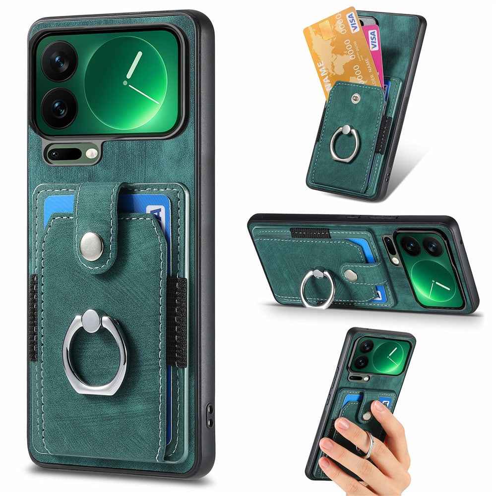 For Xiaomi 17 Pro Case Kickstand Leather + TPU Non-Slip Protective Cover with Card Slots - Green