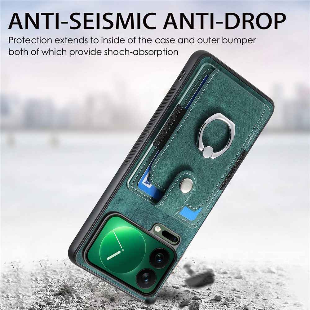 For Xiaomi 17 Pro Case Kickstand Leather + TPU Non-Slip Protective Cover with Card Slots - Green