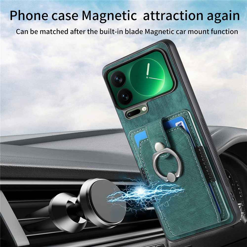 For Xiaomi 17 Pro Case Kickstand Leather + TPU Non-Slip Protective Cover with Card Slots - Green