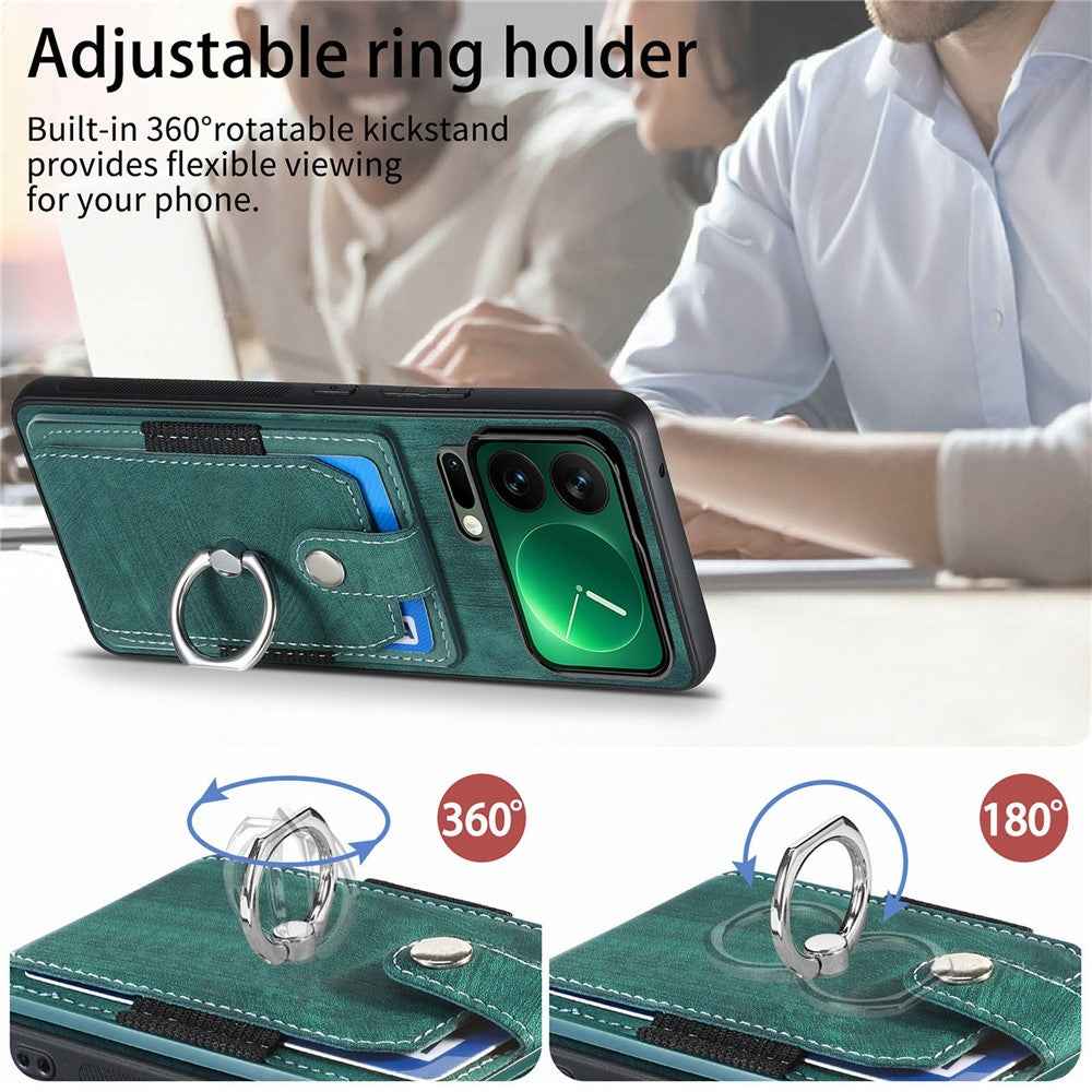 For Xiaomi 17 Pro Case Kickstand Leather + TPU Non-Slip Protective Cover with Card Slots - Green