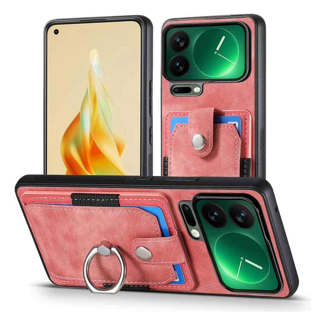 For Xiaomi 17 Pro Case Kickstand Leather + TPU Non-Slip Protective Cover with Card Slots - Pink