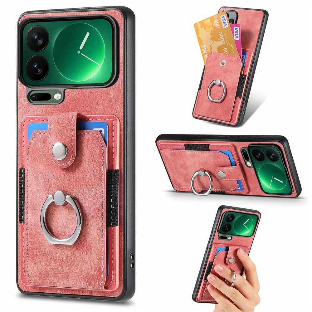 For Xiaomi 17 Pro Case Kickstand Leather + TPU Non-Slip Protective Cover with Card Slots - Pink