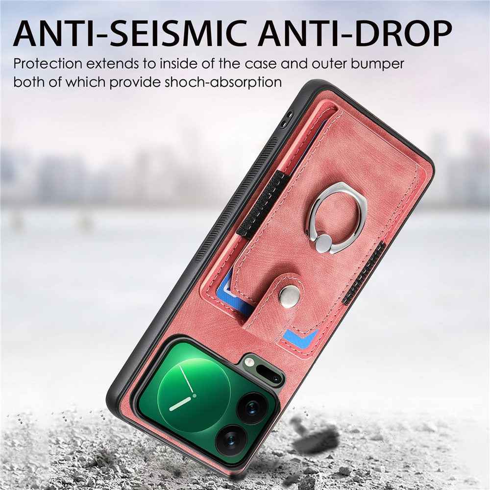 For Xiaomi 17 Pro Case Kickstand Leather + TPU Non-Slip Protective Cover with Card Slots - Pink