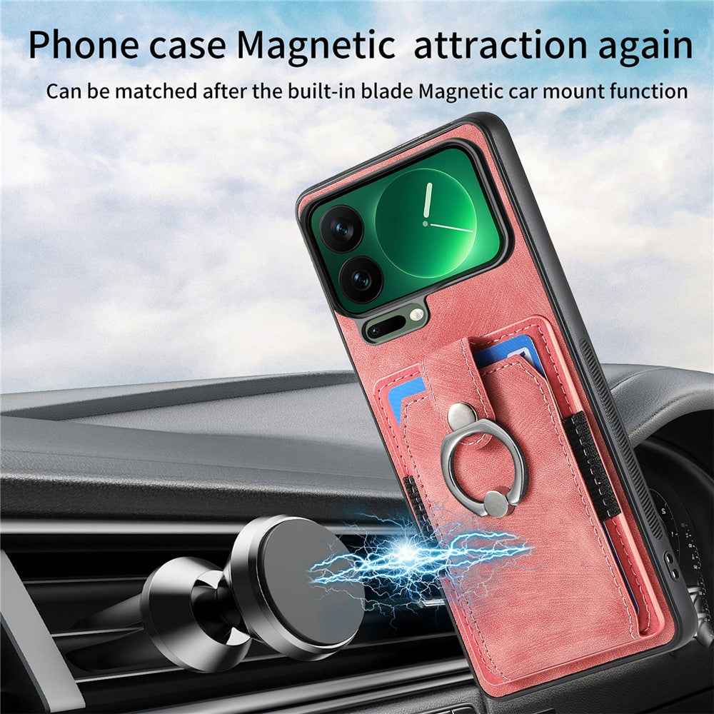 For Xiaomi 17 Pro Case Kickstand Leather + TPU Non-Slip Protective Cover with Card Slots - Pink