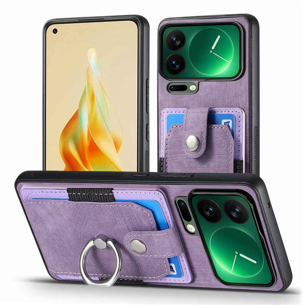 For Xiaomi 17 Pro Case Kickstand Leather + TPU Non-Slip Protective Cover with Card Slots - Purple
