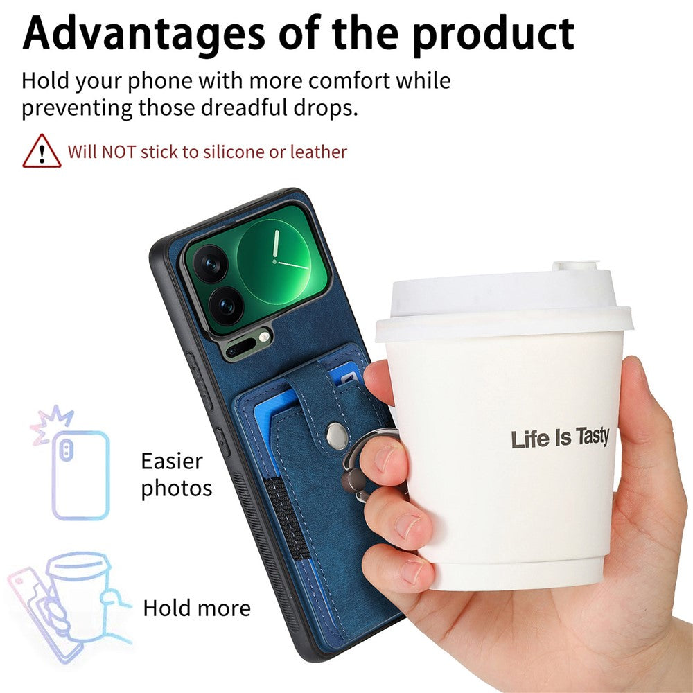 For Xiaomi 17 Pro Max Case Kickstand Leather + TPU Non-Slip Protective Cover with Card Slots - Blue