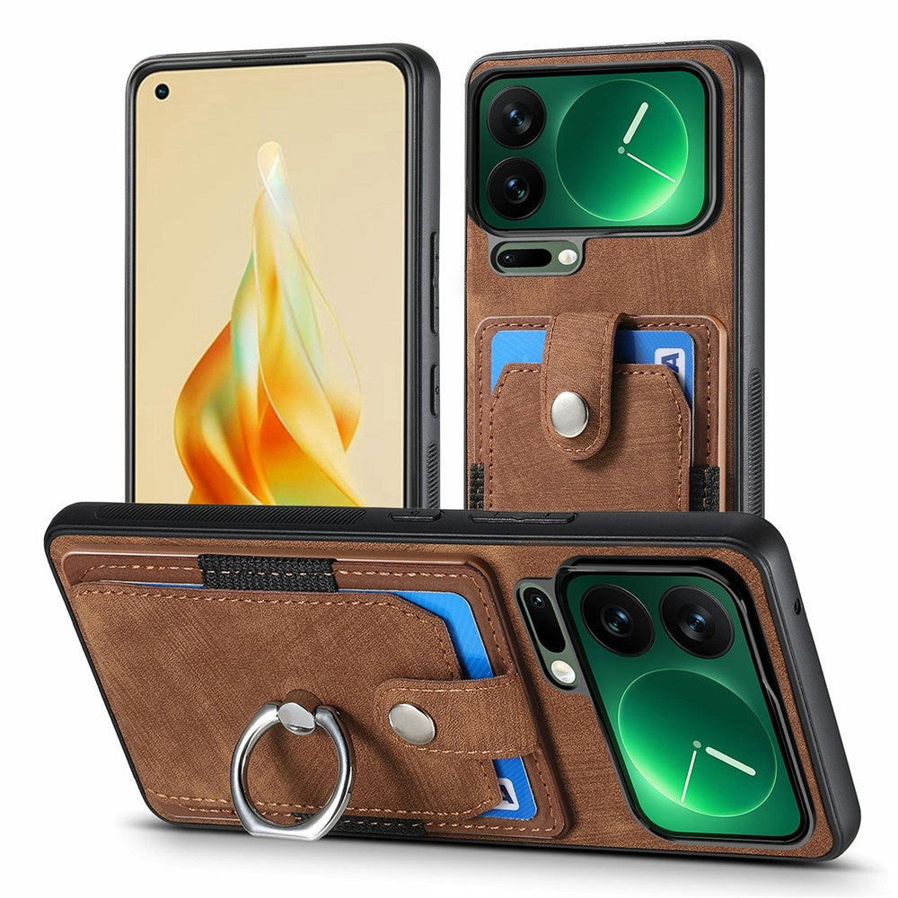 For Xiaomi 17 Pro Max Case Kickstand Leather + TPU Non-Slip Protective Cover with Card Slots - Brown