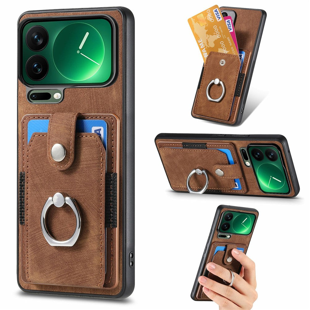 For Xiaomi 17 Pro Max Case Kickstand Leather + TPU Non-Slip Protective Cover with Card Slots - Brown