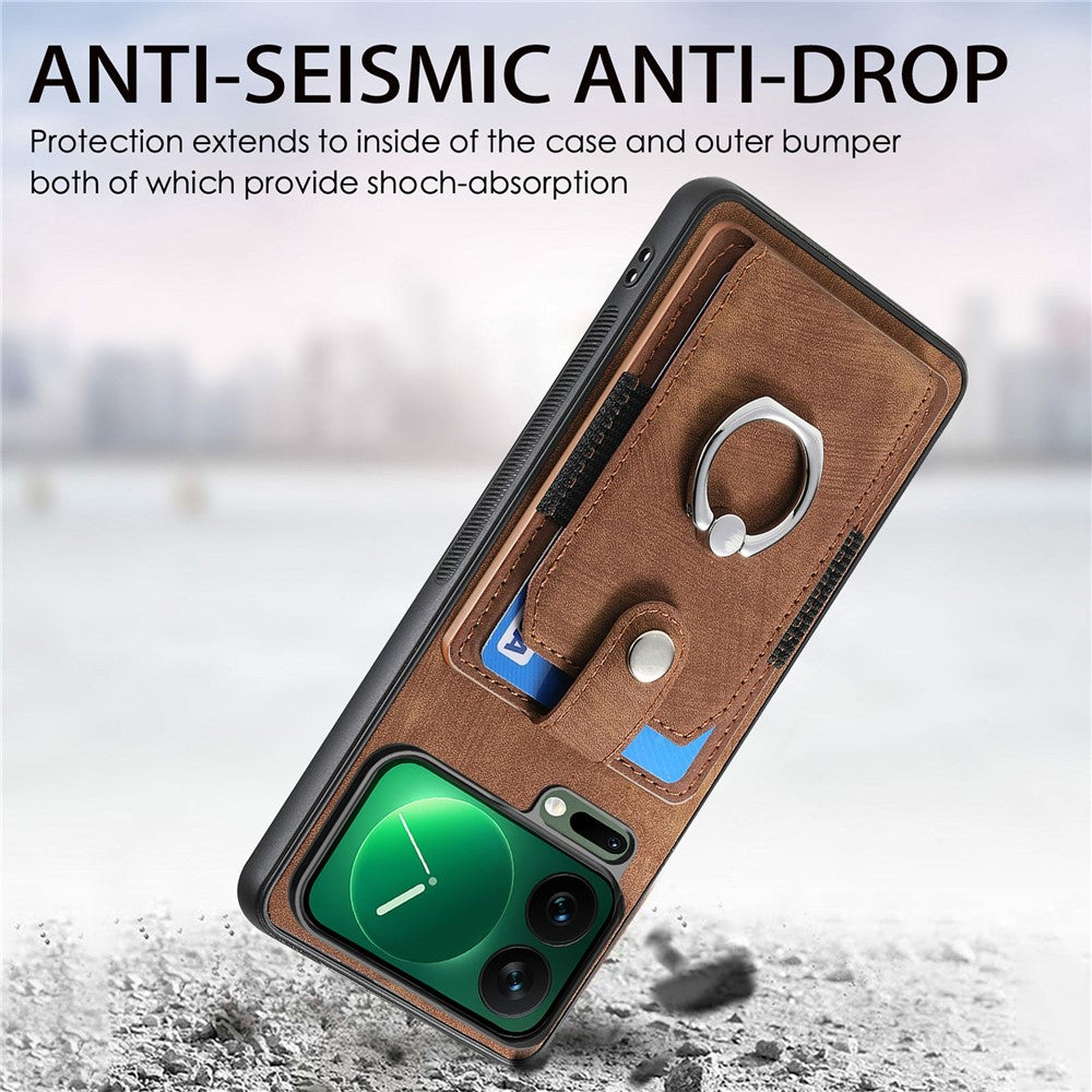 For Xiaomi 17 Pro Max Case Kickstand Leather + TPU Non-Slip Protective Cover with Card Slots - Brown