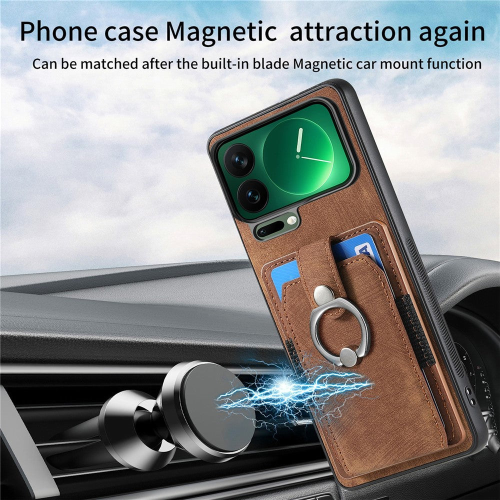 For Xiaomi 17 Pro Max Case Kickstand Leather + TPU Non-Slip Protective Cover with Card Slots - Brown