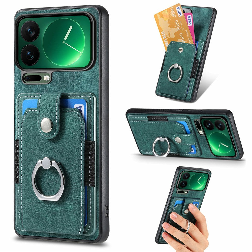 For Xiaomi 17 Pro Max Case Kickstand Leather + TPU Non-Slip Protective Cover with Card Slots - Green