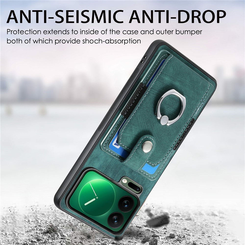 For Xiaomi 17 Pro Max Case Kickstand Leather + TPU Non-Slip Protective Cover with Card Slots - Green