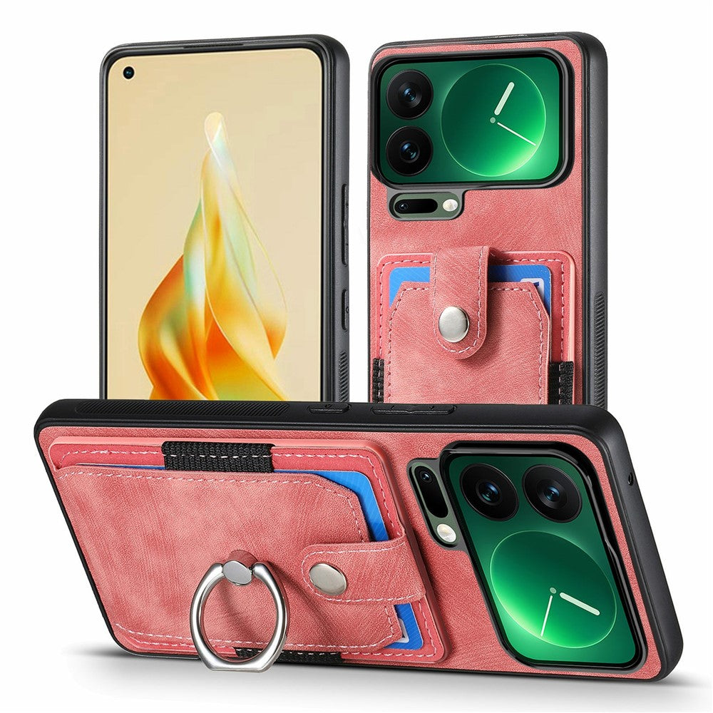 For Xiaomi 17 Pro Max Case Kickstand Leather + TPU Non-Slip Protective Cover with Card Slots - Pink