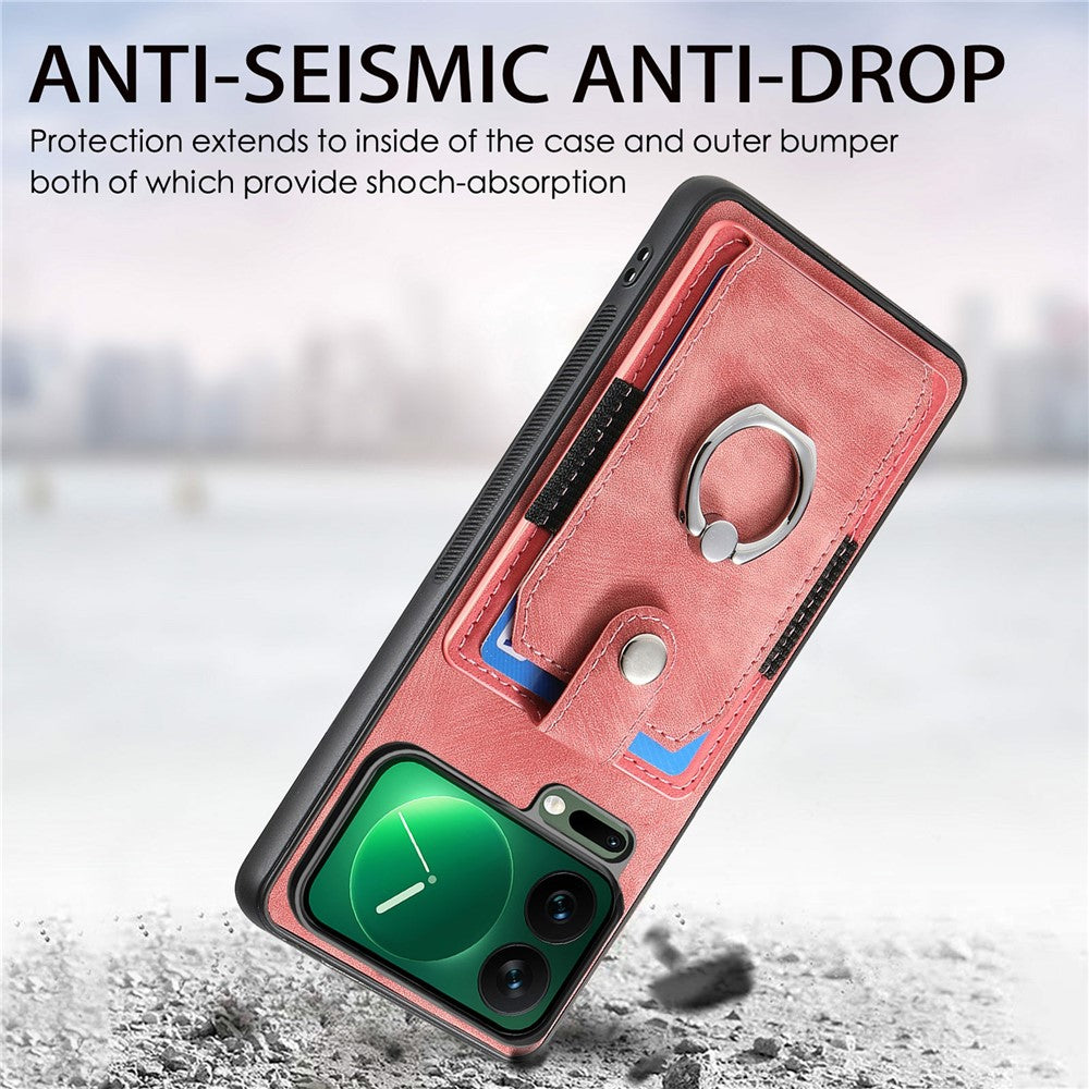 For Xiaomi 17 Pro Max Case Kickstand Leather + TPU Non-Slip Protective Cover with Card Slots - Pink